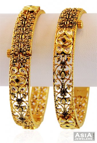 22k Gold Kundan kada - AsBa59257 - 22k gold designer kada (2Pcs ...