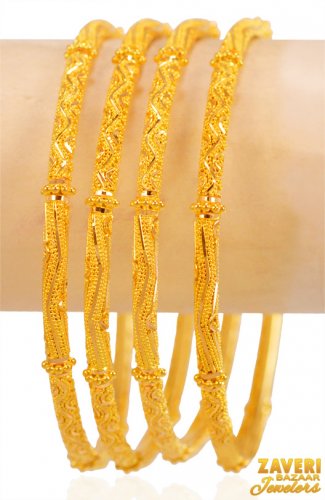 22Kt Gold Fancy Bangles (4 pc) 