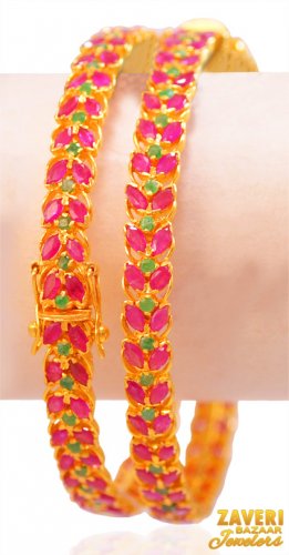 22Kt Gold Ruby Emerald Bangles(2Pc) 