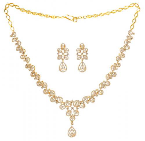 18K Yellow Gold Diamond Necklace Set 