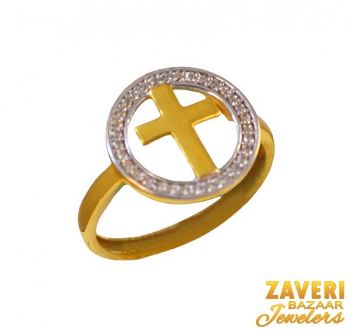 22Kt Gold CZ Cross Ring 