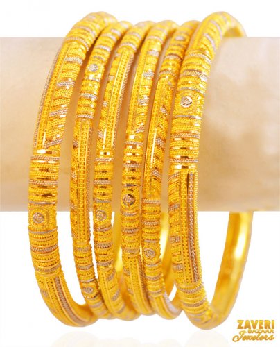 22Kt Gold Two Tone Bangles (6Pc) 