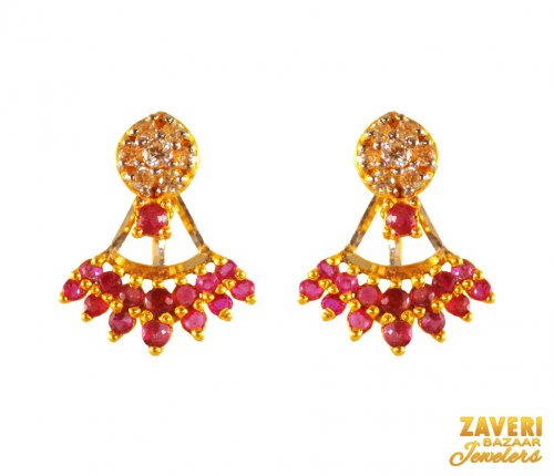 22K Fancy Ruby with CZ Earrings  