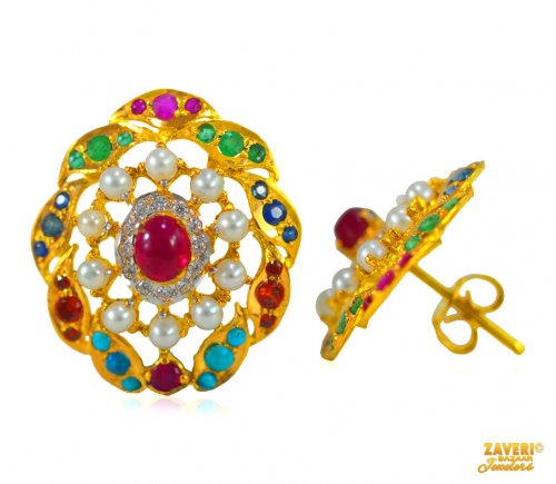 Gold Earrings with Gemstones 