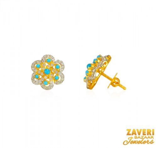 22 Kt Gold Turquoise Earrings  