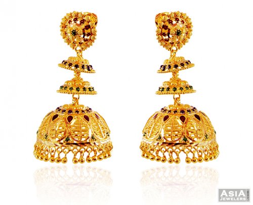 meenakari jhumka gold