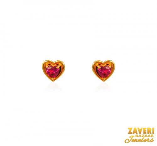 22Kt Gold Ruby Color Stone Earrings 