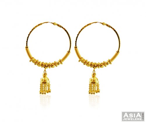 22k Fancy Gold Jhumka Hoops - AjEr58042 - 22K Gold Earrings designed in ...