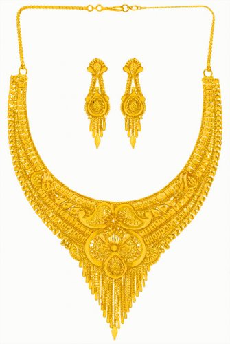 22k Gold Necklace Earring Set  