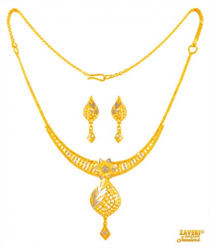 Two Tone Necklace Set 22 Kt Gold 