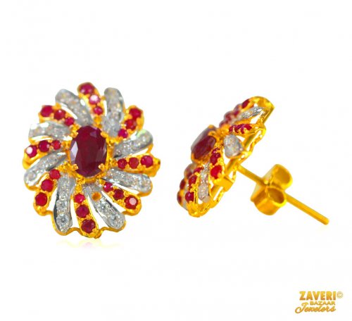 Ruby and CZ Earrings (22 Kt Gold) 