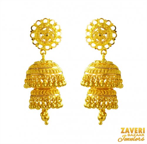 22 Kt Gold Jhumka Earrings 