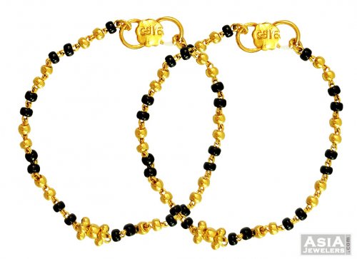 22k Gold plated Black Beaded Charm Baby Cuff Bracelet for 0-5 year old child