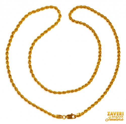 22 Kt Gold hollow Rope Chain 20 In 
