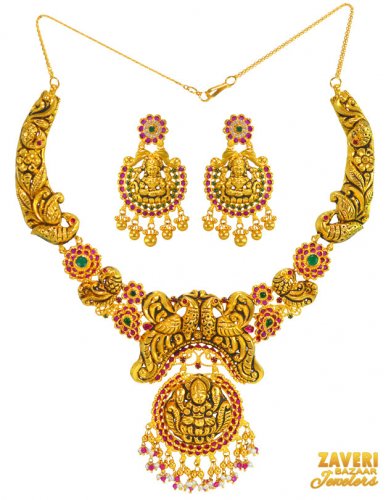 22 Karat Gold Temple Necklace Set  