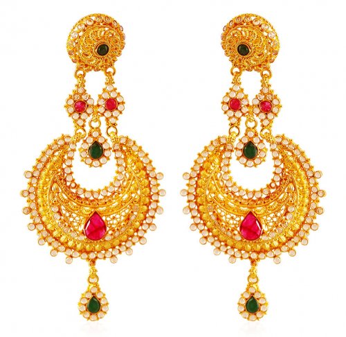 22k Ruby and Emerald chand bali - AjEr60518 - 22k gold designer ...