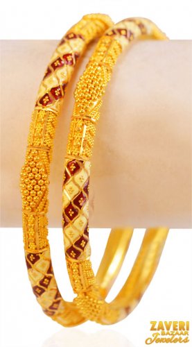 22Kt Gold Meenakari Bangles (2Pc) 