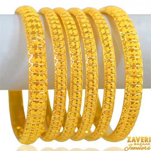 22K Gold Bangles Set of 6 - AsBa66292 - 22 Karat Gold bangles set comes ...