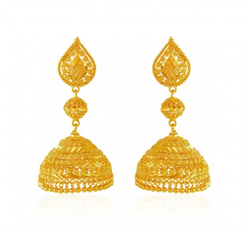 22K Gold Jhumka Earrings - AjEr62768 - US$ 1,444 - 22K Gold Indian ...