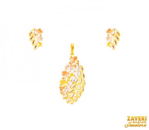 22Kt Gold Multi Tone Pendant Set 