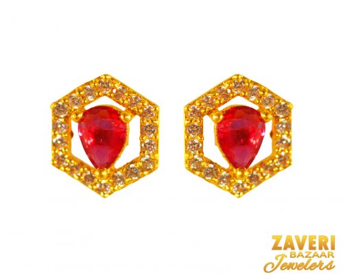 Gold Earrings with Ruby stone 