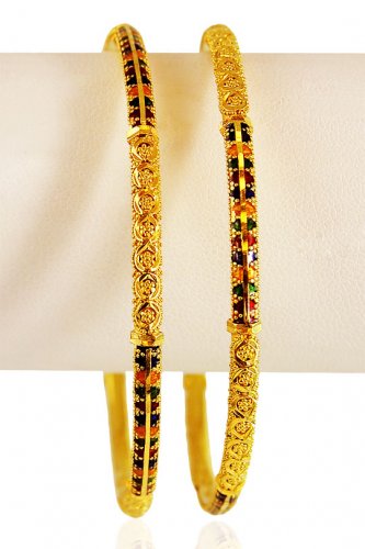 22KT Gold Meenakari Bangles (2 Pcs) 