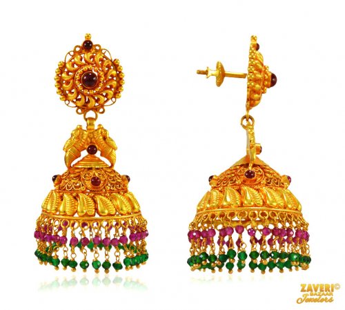 22 Kt Gold Temple Jhumki Earrings 