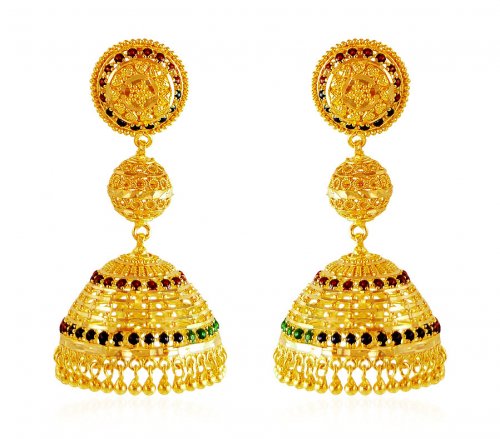 22Kt Gold Meenakari Jhumka 