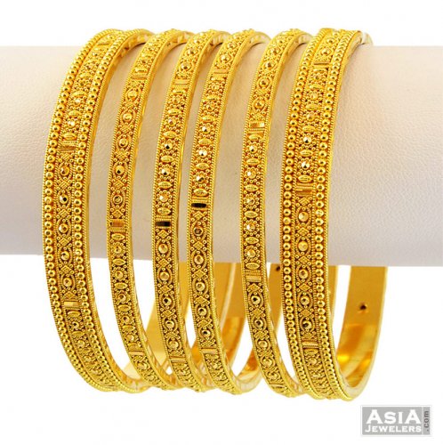 22K Gold Bangles Set - AjBa56643 - 22K Gold Bangles Set(set of 6) with ...