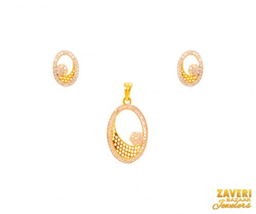 22Kt Gold CZ Pendant Set 