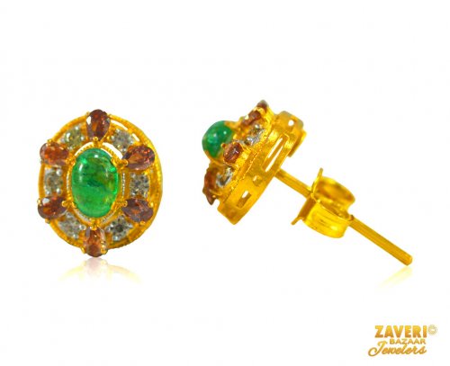 22Kt Earrings with Emerald and CZ 