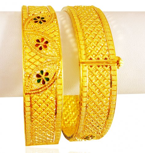 22Kt Gold Filigree Kada ( 2 PCS) - AjBa64210 - 22Kt Gold Filigree Kada ...