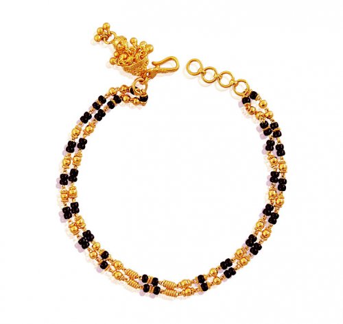 Layered Black Beads Gold Bracelet - AjBr60726 - 22K Gold Bracelet for