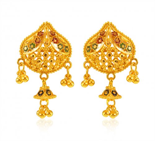 22K Traditional Meena Earrings - AjEr64868 - 22K Gold Earrings ...