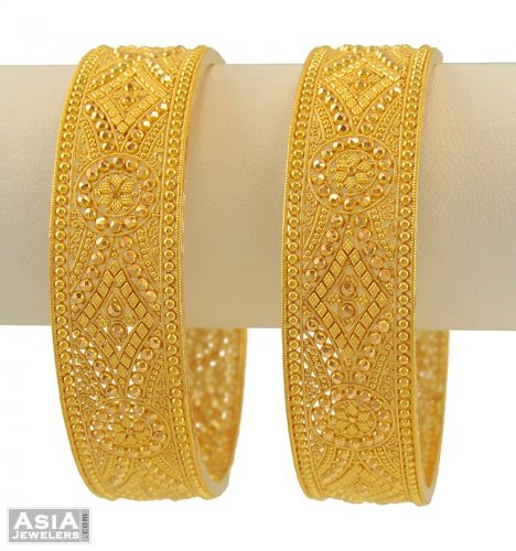 22K Gold Filigree Kadas - AjBa55003 - 22Kt Gold fancy bangles / kadas ...