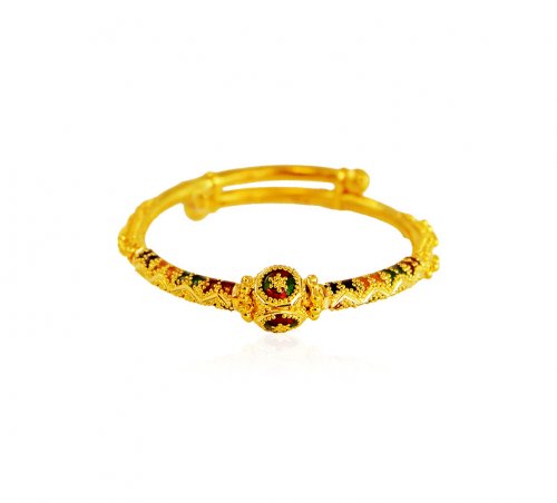 22 Karat Gold Meena Kids Bangle - AjBa62798 - 22K Gold adjustable pipe ...