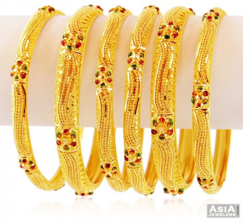 Gold Meenakari Bangles Set (22K) - AjBa59345 - 22K Indian Gold ...