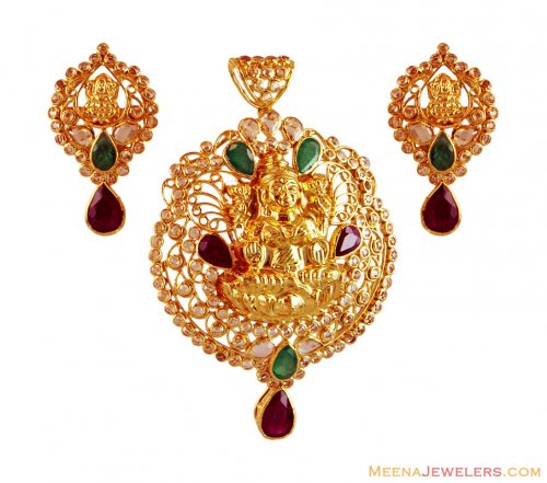 22K Gold Temple Pendant Set 
