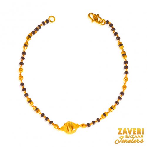 22K Black Beads Bracelet AjBr66473 22k Gold balls single chain