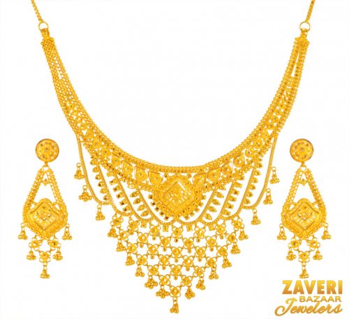 22K Yellow Gold Necklace Set - AjNs66577 - 22Kt Yellow Gold Necklace ...