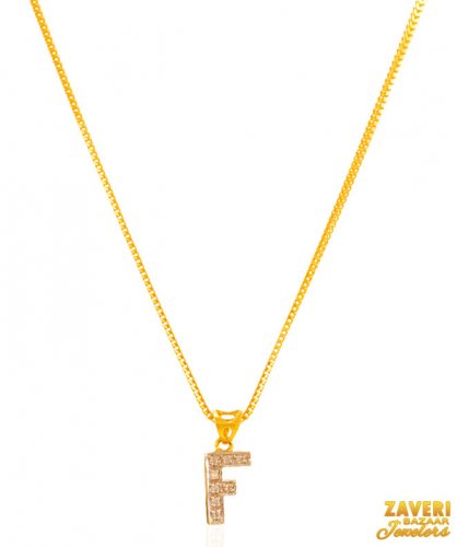 22K Gold Initial Pendant (Letter F) 