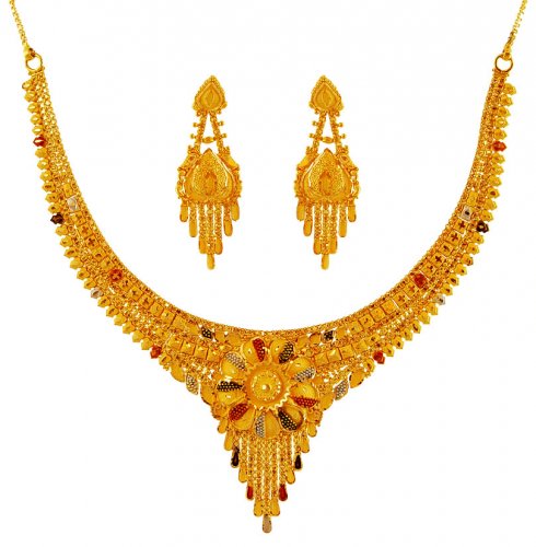 Tricolor Gold Necklace Earrings Set - AjNs60186 - 22K Gold light ...