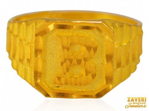 22Kt Gold B Initial Mens Ring 