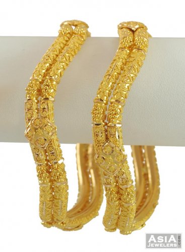 22K Yellow Gold Wavy Bangles - AsBa53798 - 22K Yellow Gold Designer ...