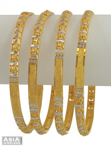 Gold Two Tone Bangle Set (4 Pcs) - AsBa54170 - 22Kt Gold Bangle Set (4 ...