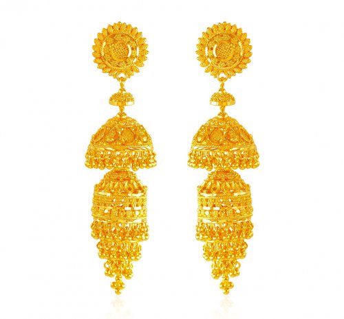 22K Gold Layered Jhumki Earrings - AjEr61603 - 22K Gold designer ...