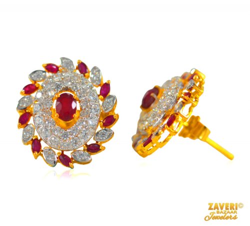 22 Kt Ruby and CZ Earrings  