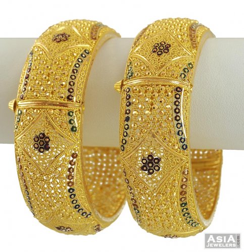 22K Gold Meenakari Wide Kadas 