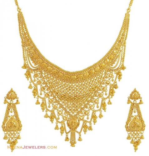 22k Gold Necklace Earring Set 