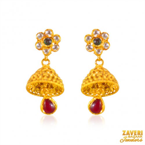 22Kt Gold Antique Jhumki Earrings 